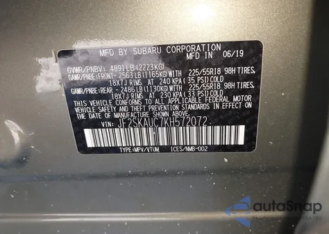 2019 Subaru Forester Limited z USA, uszkodzony, nr VIN JF2SKAUC7KH572072